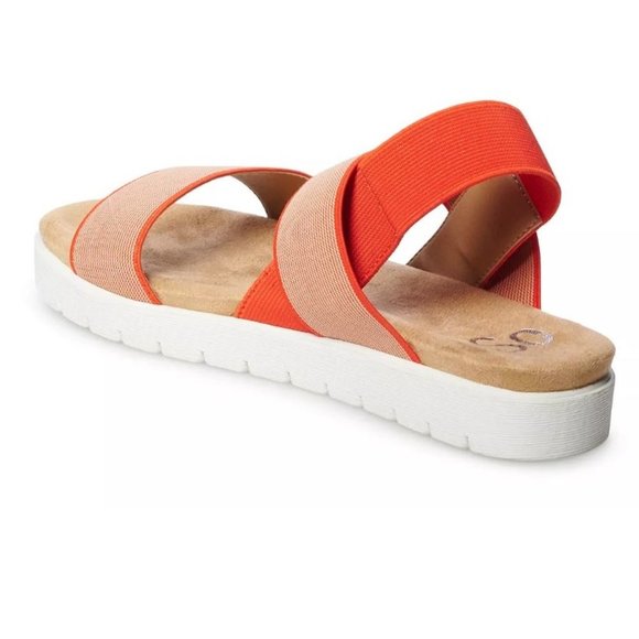 Womens Sandals 10 SO Orange Strappy Slip On Microfiber Padded Open Toe Summer - Picture 4 of 9